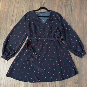 Black Dress with Red Heart Pattern